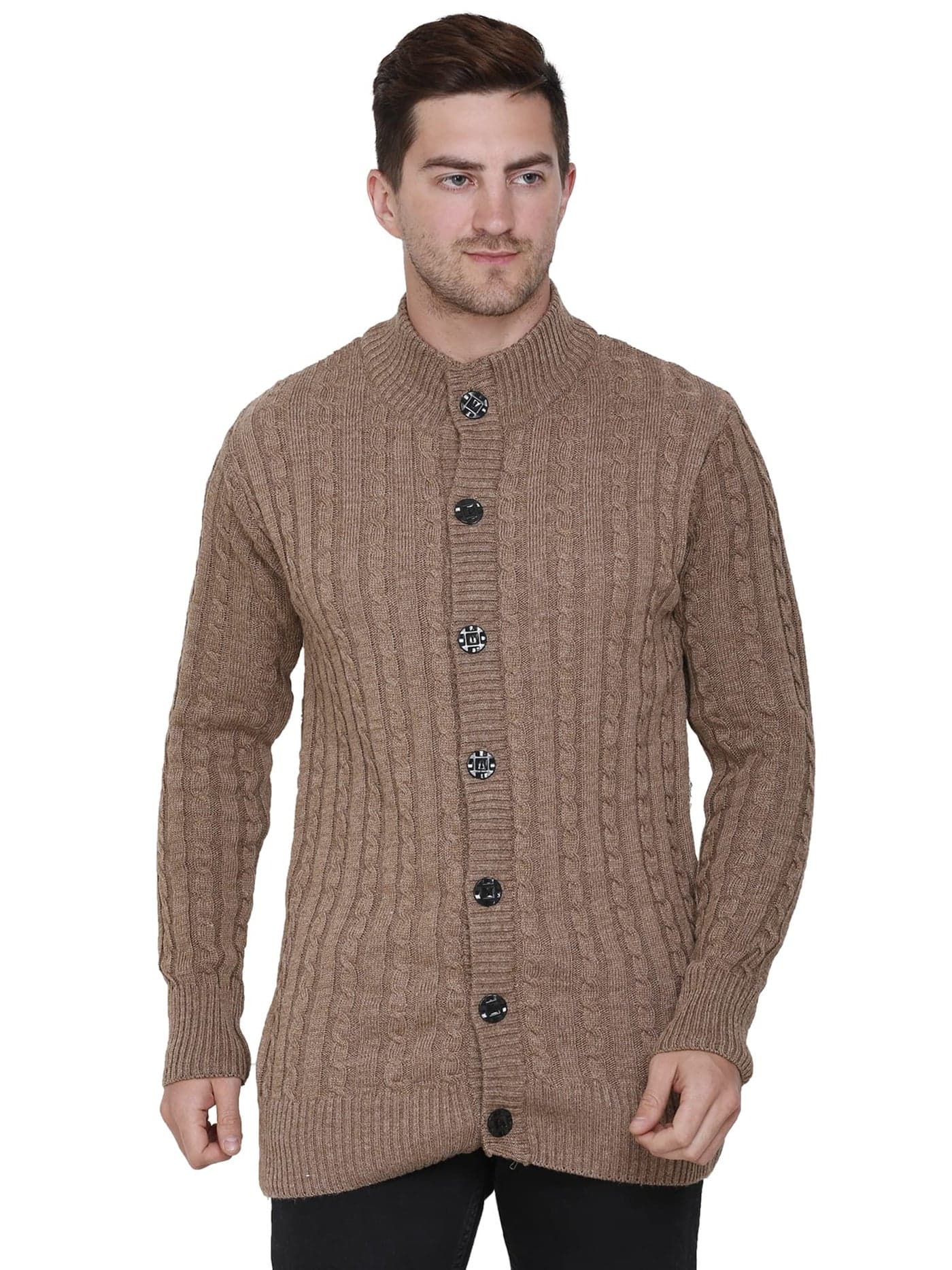 Matelco Men's Wool Banded Collar Sweater (AD12RK14GY_Brown_2XL)