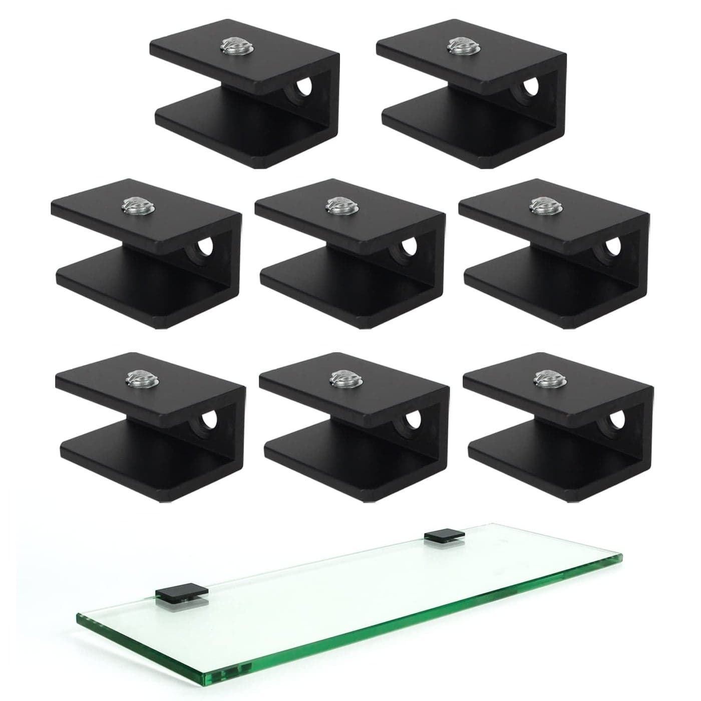 WANLIAN 8 Pcs Glass Shelf Brackets Aluminum Alloy Glass Clamp WallMounted Glass Shelf Holder Matte Black 38 Inch