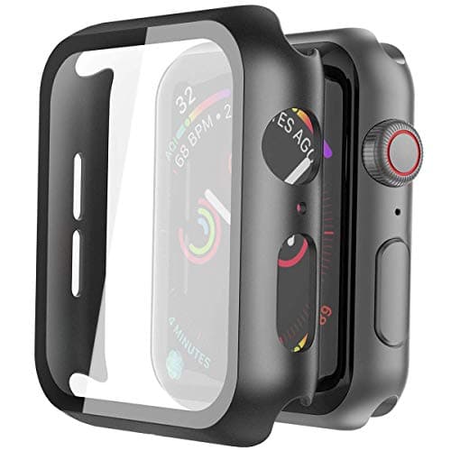 Misxi 2 Pack Hard PC Case with Tempered Glass Screen Protector Compatible with Apple Watch SE 3 (2025) SE 2 SE Series 6 Series 5 Series 4 44mm, Black