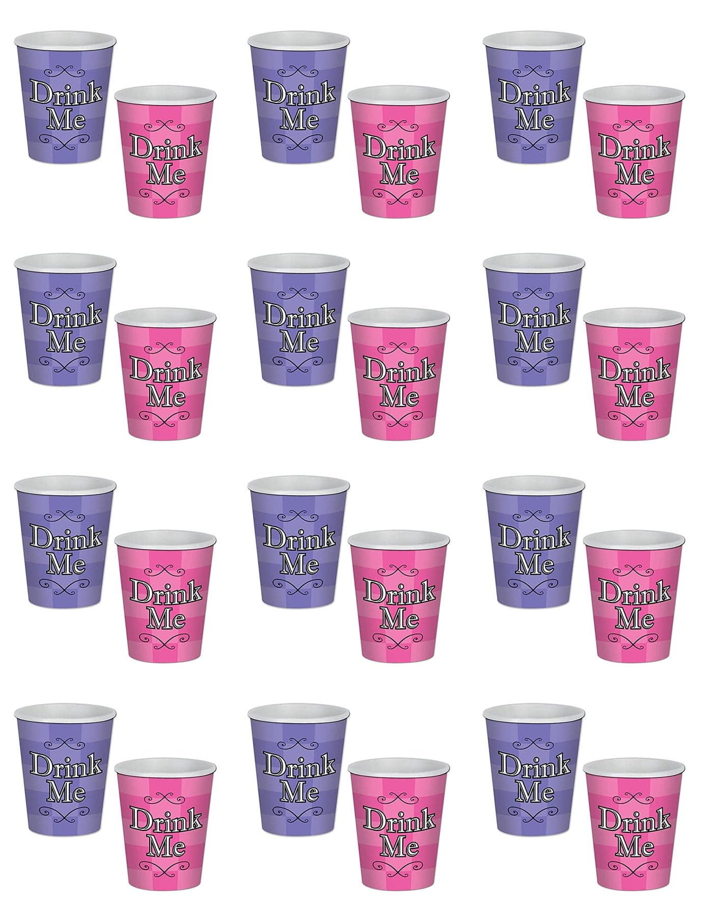 Beistle 58182 24 Piece Alice In Wonderland Beverage Cups 9 oz PurplePinkBlackWhite
