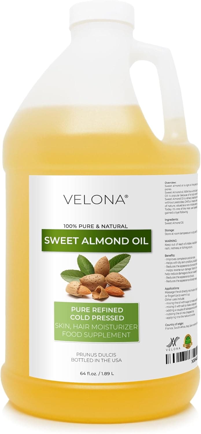 velona Sweet Almond Oil 64 Fl Oz 100 Pure and Natural Carrier Oil Refined Cold Pressed Skin Hair Body Face Moisturizing Use Today Enjoy Results