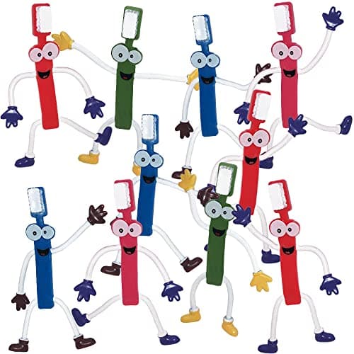 ArtCreativity Bendable Toothbrush Figures 12 Dental Toys for Kids Dentist Office Giveaways Toothbrush Toys Party Favors Stress Relief Fidget Toys Piata Fillers
