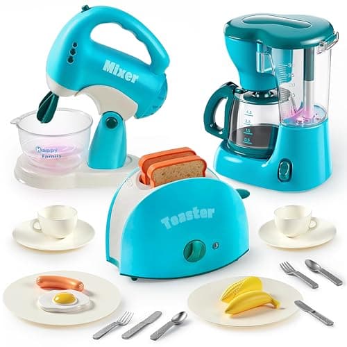 Joyin Play Kitchen Toys, Pretend and Play Food Kitchen Accessories Girls Toy with Coffee Maker, Mixer, Toaster with Realistic Lights& Sounds, Birthday Gift for Kids, Gifts for Christmas