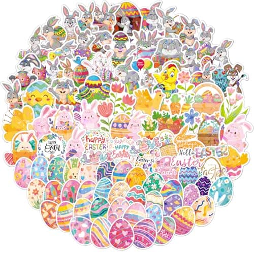 Muswarm 100 PCS Easter Stickers Bulk Laser Colorful Waterproof Stickers Eggs Cards Gifts Stuffers DecorationsEaster Bulk