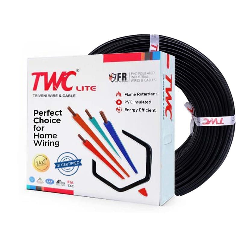 TWC Lite Black 1.5 SQMM 90 METER | Copper Wire | HRFR (Heat Resistant Flame Retardant) Lead-Free Cable | Low Smoke Halogen-Free Wire for Home & Industrial Electrical Wiring
