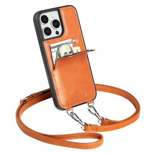 LUCKYCOIN Crossbody Wallet Phone Case for iPhone 15 Pro MaxGenuine Leather Wallet Phone Case with Card HolderPhone Purse with Adjustable Removable StrapTravel Trendy Purses for Women Brown