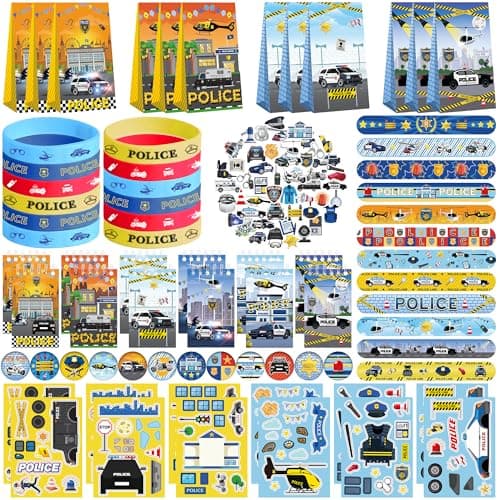 Obussgar Police Party Favour Supplies including Police Gift Bags Stickers Badges Wristbands for Police Theme Birthday Party