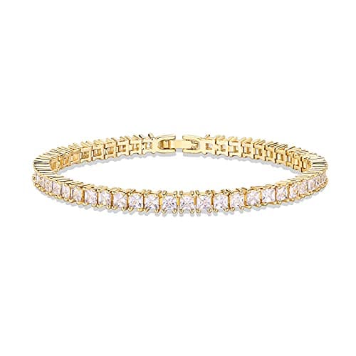 PAVOI 14K Gold Plated Cubic Zirconia Classic Tennis Bracelet | Yellow Gold Bracelets for Women | 3mm CZ, 7.5 Inches