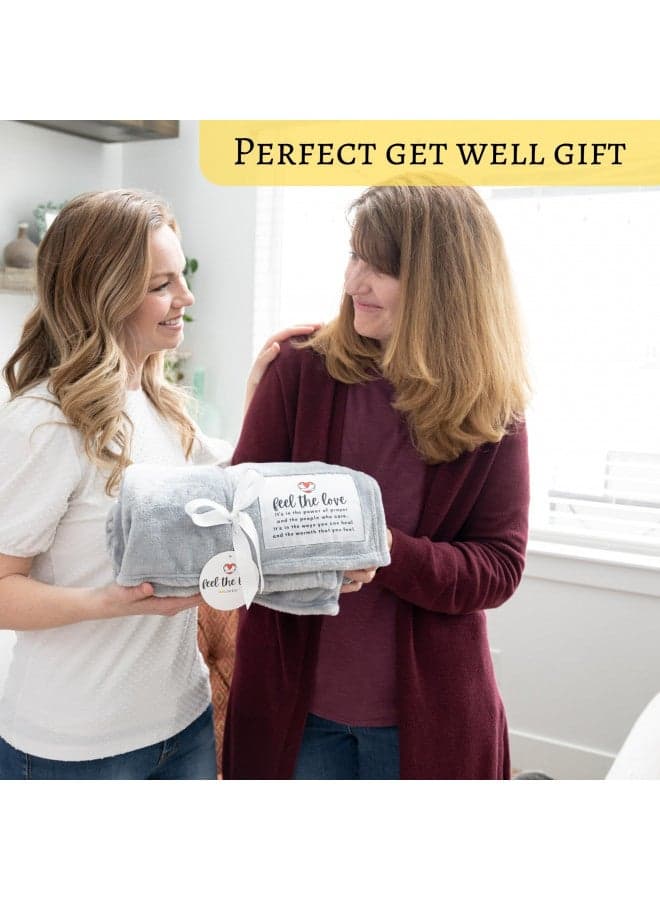 Get Well Blanket - Healing Blanket - Inspirational Blankets for Women/Men - Get Well Soon Gifts - Warm Hugs - Soft Fleece Throw Blanket - Strength - Healing Thoughts (Gray Fleece 50x65)
