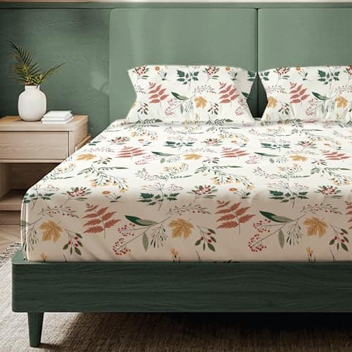 Urban Space Printed Bedsheet for Double Bed with 2 Pillow Covers, Glaced Cotton Microfiber Queen Size Bedsheet, Soft-Breathable Wrinkel Free Bedsheet (90 x 100 Inches - Fall Season)