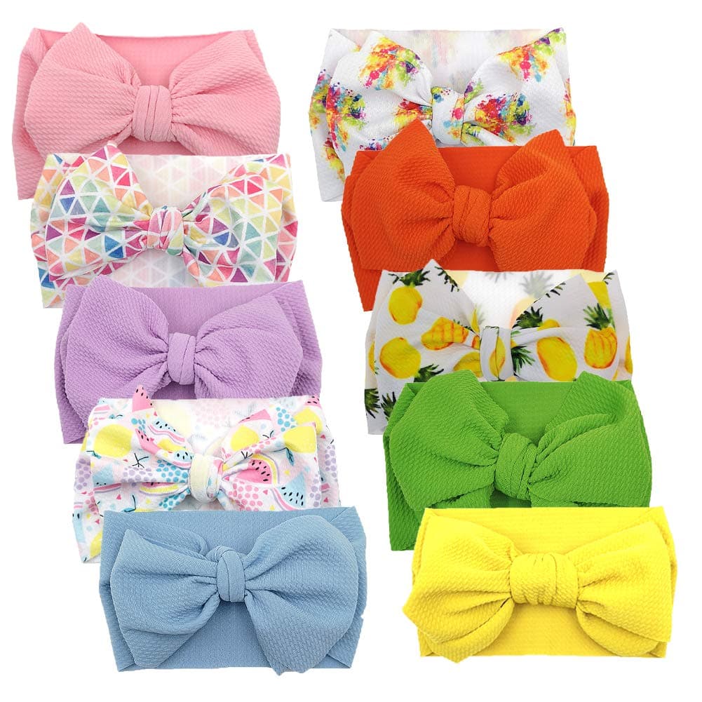 KIDOCHEESE Big Bows Baby Girl Headbands with Bows Elastics Nylon Hairbands Oversized Head Wraps Large Hair Bow Hair Accessories for Baby Girls Newborn Infant Toddlers Kids