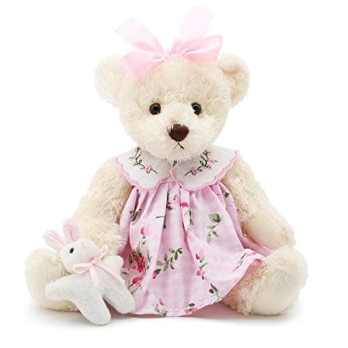 Oitscute Small Baby Teddy Bear with Cloth Cute Stuffed Animal Soft Plush Toy 10" (Pink Sleepwear)