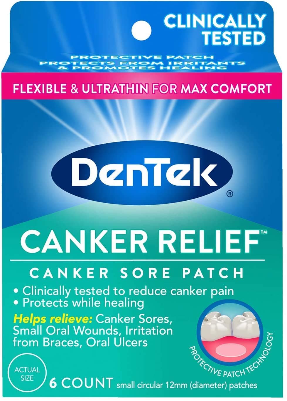 DenTek Canker Relief Canker Sore Patch Relieves Canker Pain 6 Count Pack of 1