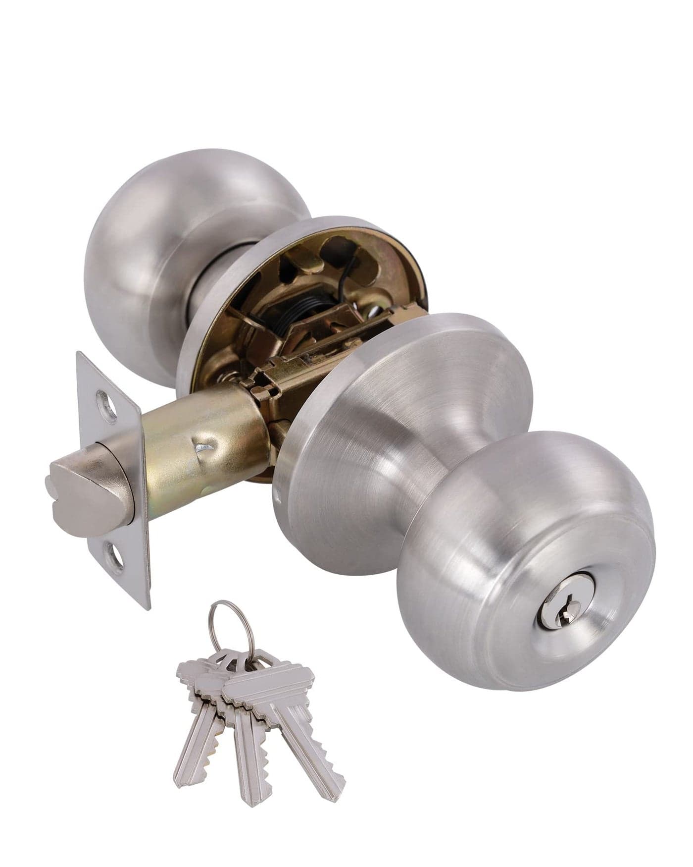 GITRANG Door Knobs Interior Keyed Difference Entry Front Bedroom Doorknobs with Lock Flat Ball Handle Lock Sets in Satin Nickel