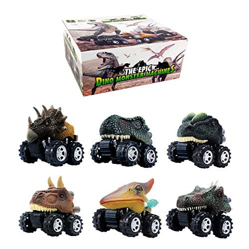 DINOBROS Dinosaur Toy Pull Back Cars 6 Pack Dinosaur Boy Toys Age 3,4,5,6,7 Dino T-Rex Games