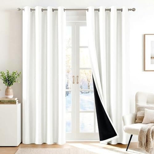 Deconovo 100% Blackout Curtains with Black Liner, Thermal Insulated Noise‑Reducing Grommet Drapes, Double‑Layer Room Darkening for Bedroom, Nursery, Home Office, 2 Panels, Cream, 52W x 108L