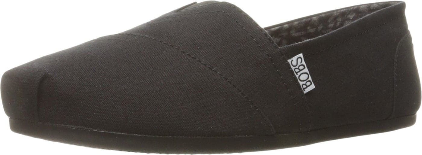 Skechers Women's Bobs Plush - Peace & Love - Canvas Slip on, Black, 7.5 Wide