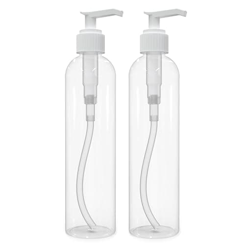BRIGHTFROM Lotion Pump Bottles, Empty 8 OZ, BPA-Free, PET Refillable Plastic Containers, Clear with White Dispenser for - Soap, Shampoo, Lotions, Liquid Body Soap, Creams and Massage Oil (2 Pack)