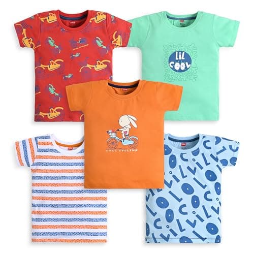 LuvLap Baby Boys Pack Of 5 Half Sleeve T-Shirt 100% Cotton, XXL (18 to 24 Months)