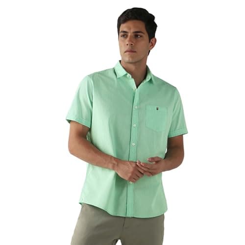 Louis Philippe Men Cotton Solid Slim Fit Shirt (LRSHNSLB603723_Green 42)