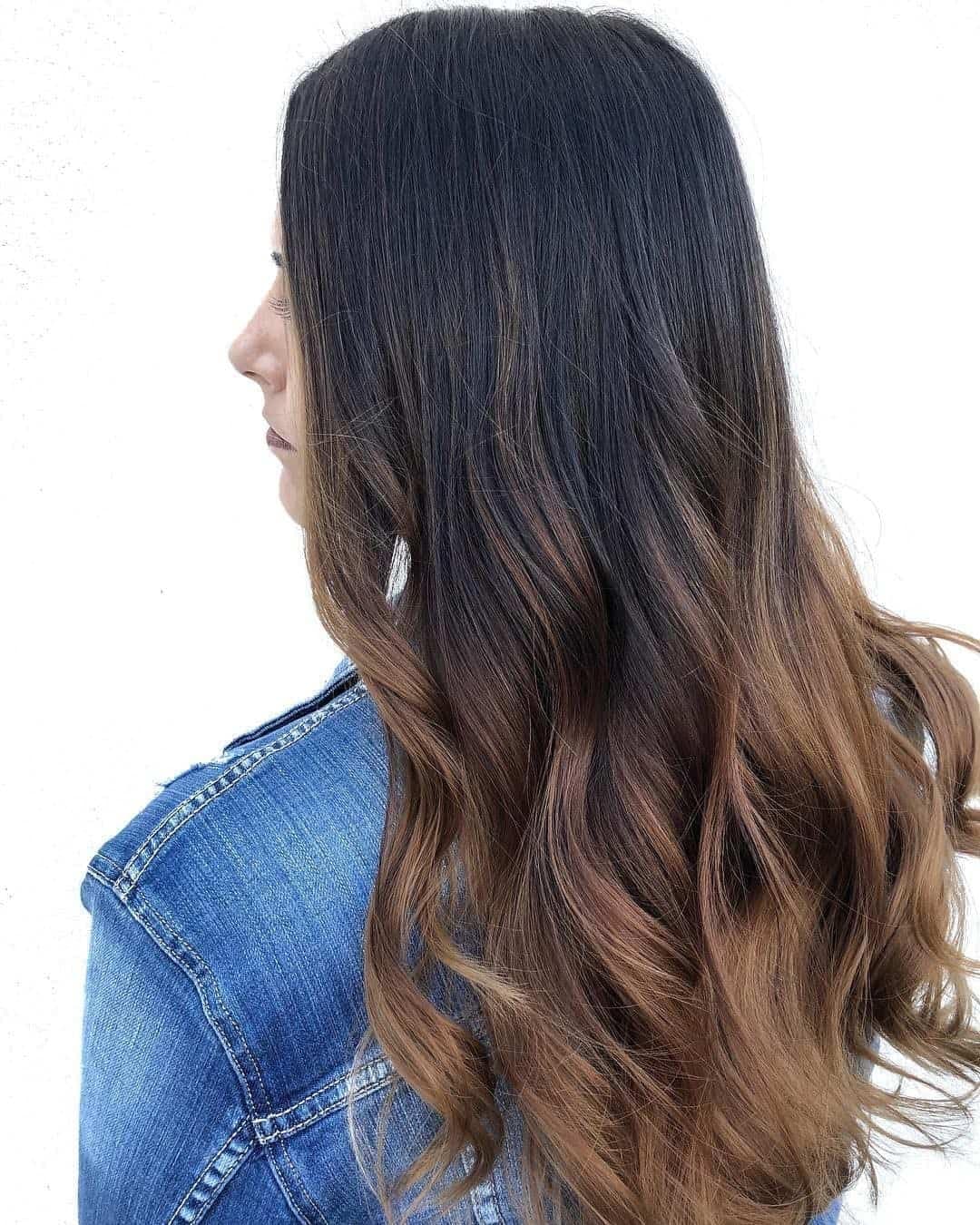 Tressmatch 1618 Remy Human Hair Clip in Extensions Ombre Off BlackMediumChestnut Brown Full Head Volume Set 9 Piecespcs Set Weight46oz130grams