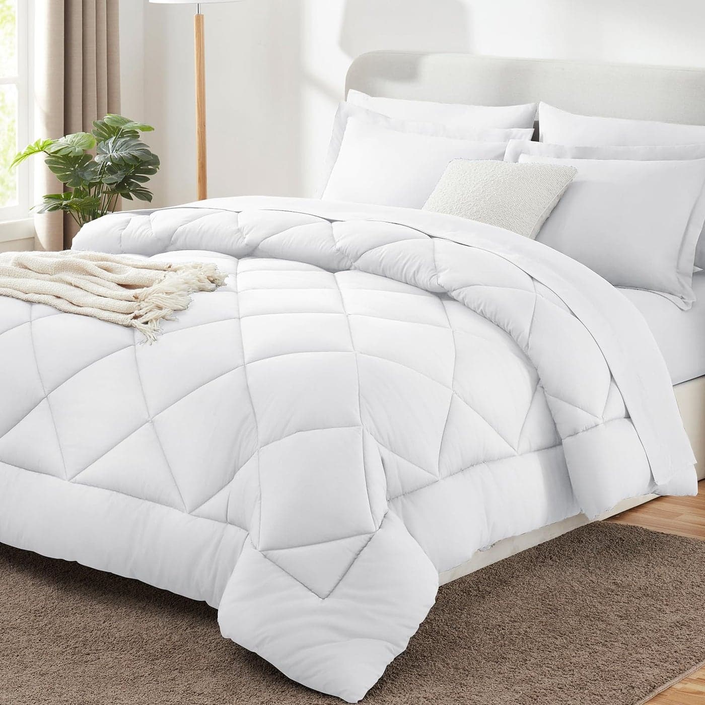 CozyLux Full Size Comforter Sets White 7 Pieces Bed in a Bag Full Luxury Soft Bed Set for All Seasons Bedding Set with Down Alternative Comforter Sheets Pillowcases Shams