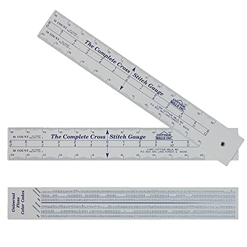 Cottage Mills Complete Cross Stitch Gauge Scales for 12 Fabric Counts Count Stitches Determine Dimensions and Where to Start Design Bonus Floss Number Comparison Chart