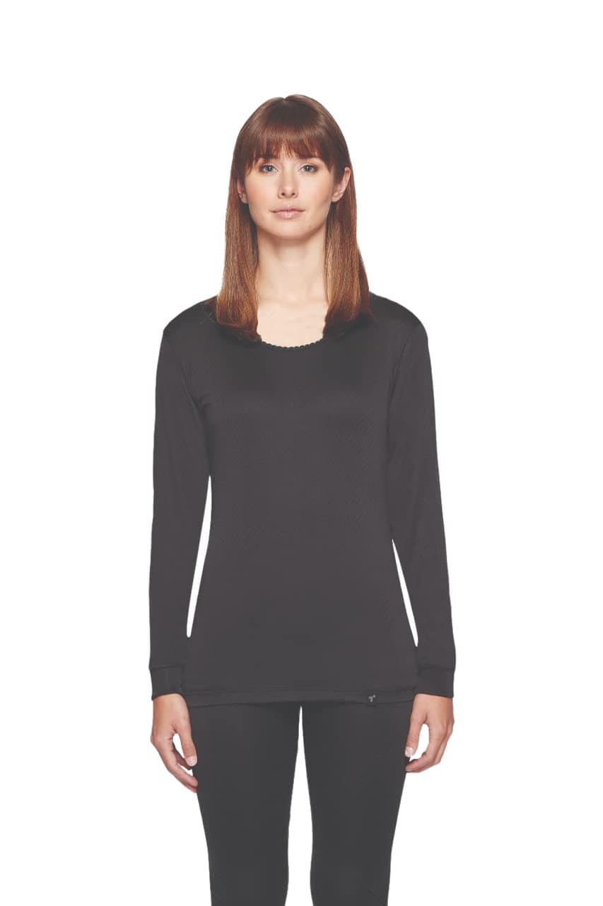 Terramar Women's Thermasilk Pointelle Scoop (Black, X-Small)