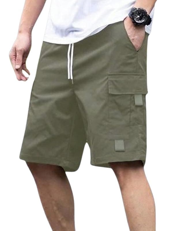 NoseQueen Men Fashion Cotton Shorts Pant for Men, Relaxed Fit Drawstring Waist Casual Half Pant for Man Olive