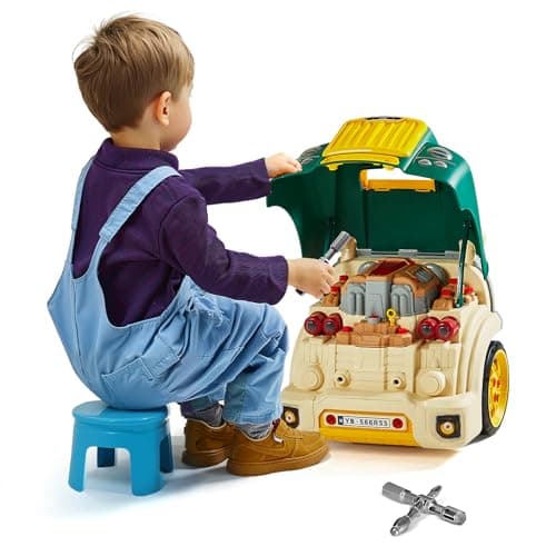 VEVOR Engine Toy 60 Pieces Kids Mechanic Car Repair Set with Removable Parts Lights and Sounds Steering Wheel and Horn Kids Mechanic Workshop Set for Toddler Ages 3 Years and Up Green