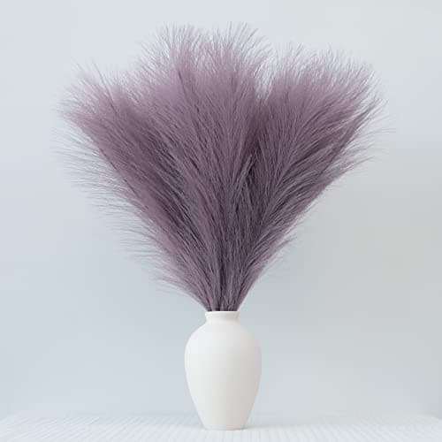 EVODIS Pampas Grass Decor Fluffy Faux Pampas Grass 6 Stem 1845cm Pompous Grass Small Flower Arrangement and Vase Filler for Boho Home Wedding Decoration Light Purple