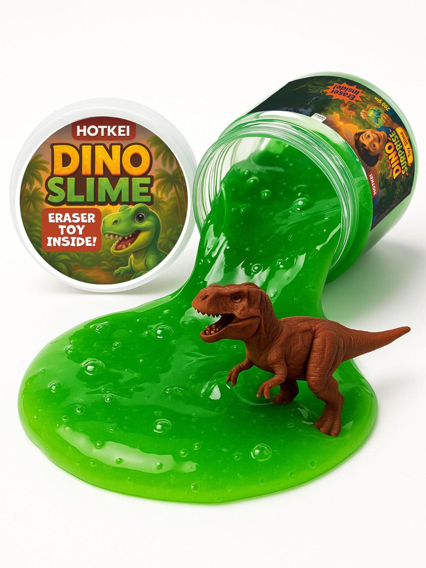 HOTKEI Green 200 gm Slime with Dinosaur Eraser Toy Inside for Kids 3 to 10 Years Kit Set Art Slime Dino Toys for Birthday Return Gift Toys for Kids Boys Girls Birthday 9-12 Year