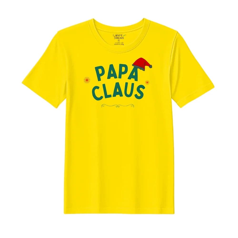 BYFT Threads XXL Yellow Polycotton T-Shirt - Christmas "Papa Claus Hat" Printed Design, Premium Holiday Collection