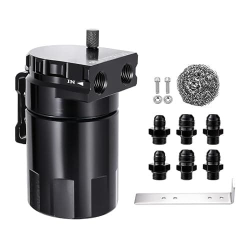 EVIL ENERGY Oil Catch Can, 300ml Baffled Catch Can Kit, Universal Aluminum Air Oil Separator 2 Port with 6AN/8AN/10AN Fuel Hose Fittings