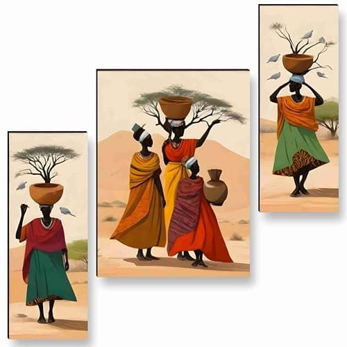 SAF african ladies Paintings for Wall Decoration - Set Of 3, 3d modern art Painting for Living Room Large Size with Frames for Home Decoration, Hotel, Office painting 50.8 cm x 30.48 cm A-JM-36040
