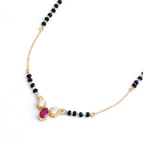 MAIRA 1gm Micron 18K Gold Plated Hypoallergenic Black Beads Kala Mani 925 Sterling Silver Mangalsutra | Tanmaniya | Chandi Necklace Jewellery | Pure Silver Gift for Women