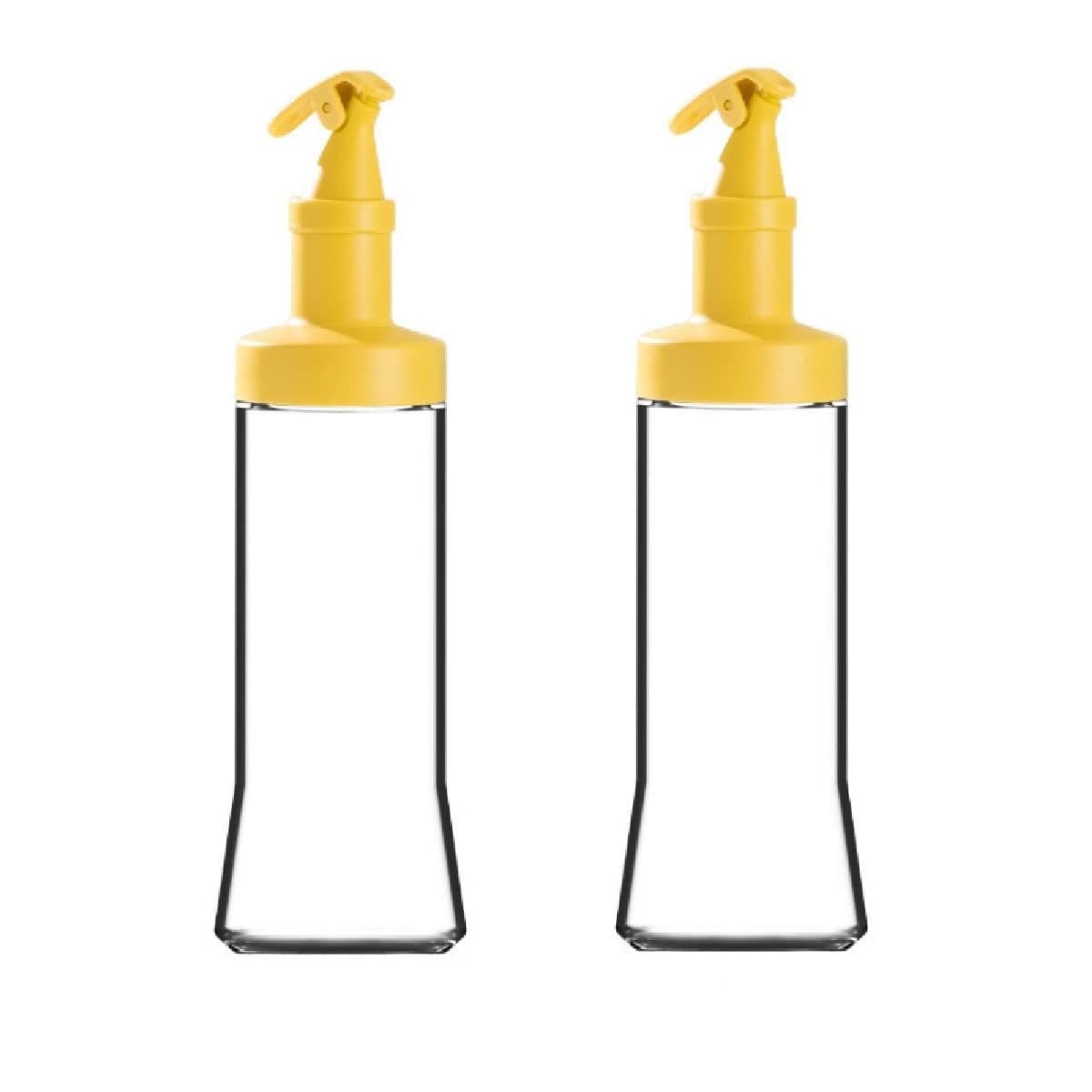 Baskety Vinegar and Olive Oil Leakproof Bottle Dispenser 500 ml High Temperature Resistant Clear Glass for Kitchen with Airtight Opening and Closing Spout 2pcs(Yellow)