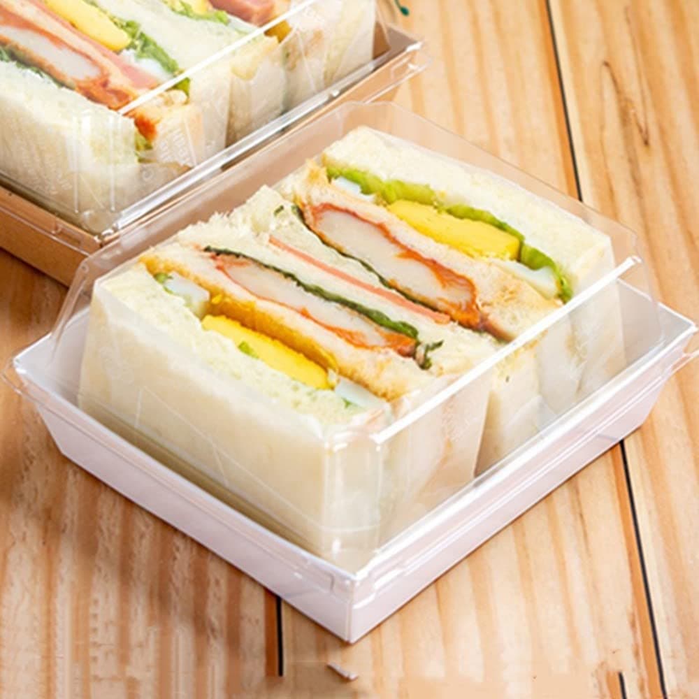 OUKEYI 50 Sets with Clear Lids Sandwich Box Roll Cake Box Swiss Roll Cake Carrier,Square Food Container,Muffin Cheese Pastry Dessert Sushi Fruits Display Food Storage Holder (white)