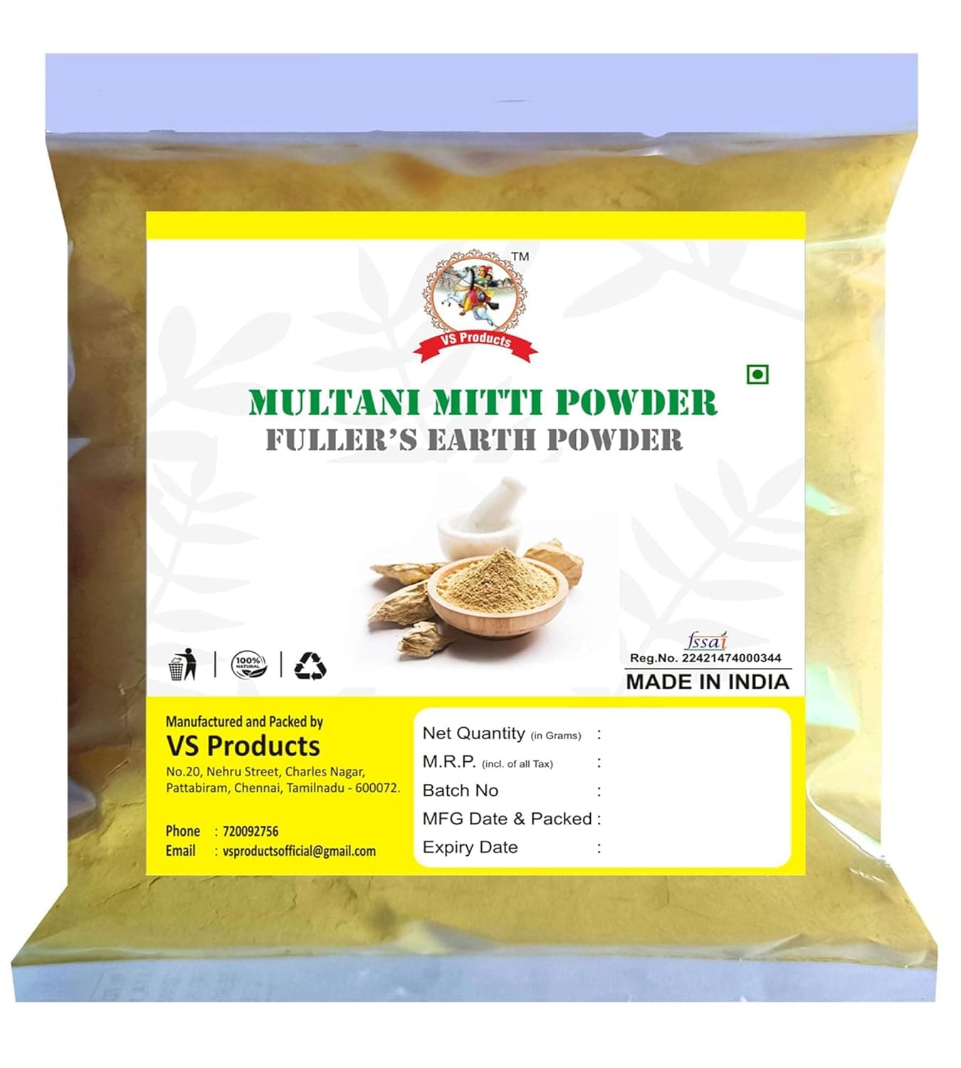 VS Products Multani Mitti Powder 550g Healing Clay Bentonite Clay Fullers Earth Calcium Bentonite Clay For Face Pack And Hair Pack Pack of 5 X 100gm Pack of 1 X 50 gm