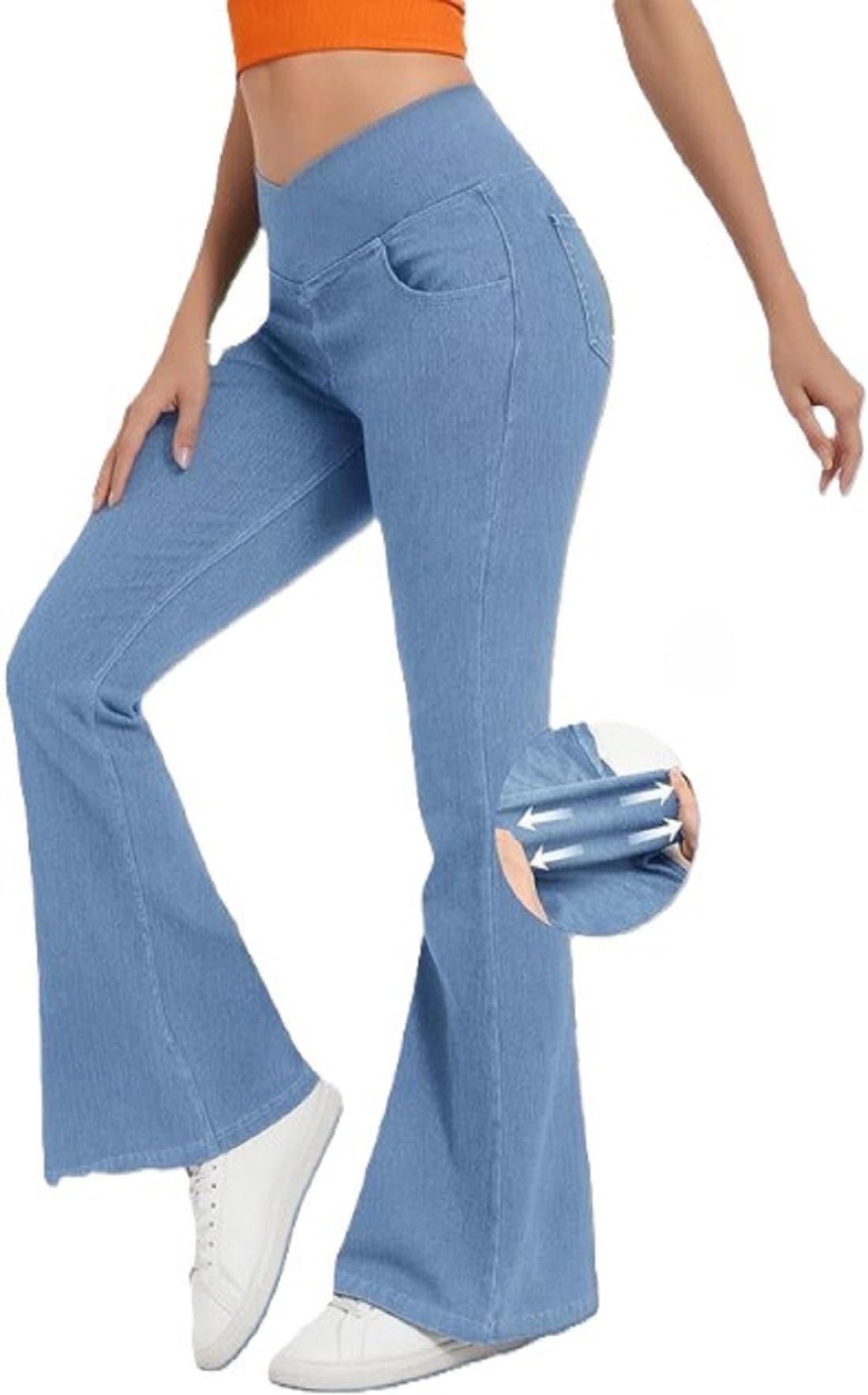 ADBUCKS Women's High-Rise Cotton Light Weight Loose Denim Parallel Palazzo (36, Icyblue)