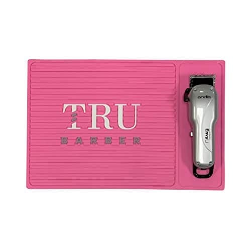TRU BARBER MAT 13”X 9” (PINK) Flexible PVC Station Mat, Professional Mat, Salon and Barbershop work Station pads, Beauty salon tools hair stylist, Counter mat for clippers, Anti-slip