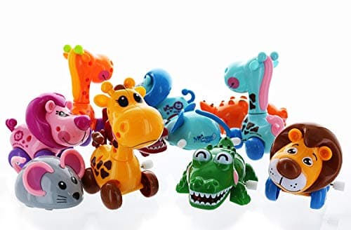 GIFTEXPRESS 12 Pieces 3 4 Assorted Zoo Animal Wind Up Toys for Kids Party Favors Perfect Playing Size for age 3 10