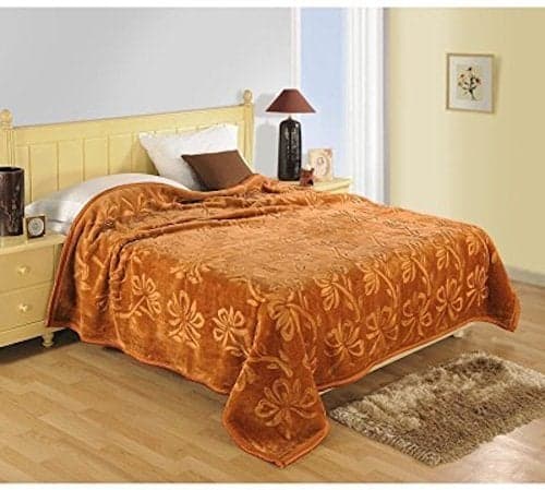 SRS Floral Polyester Single Bed Blanket with Stylish Blanket Bag - Gold, 220Cm X 180Cm