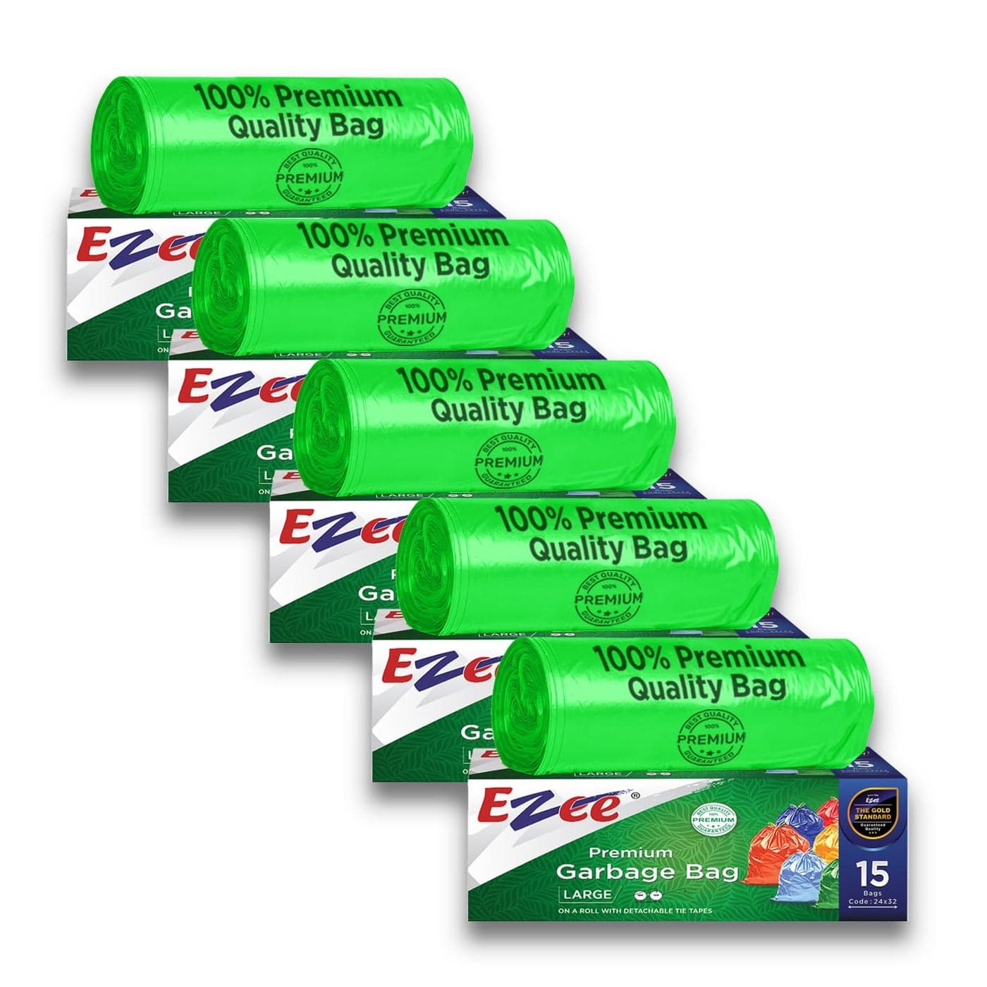Ezee Premium 75 Large Garbage BagsTrash BagsDustbin Bags I 24 X 32 Inches Pack of 5 I 15 Pieces Each Pack