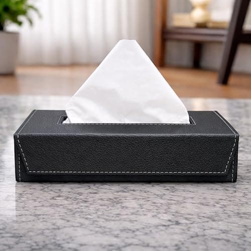 LEEZEL| Tissue Box Holder with 100 Pulls Cotton Rags Tissue | Handcrafted Fine Leather - Like Finish | for Gifting, Office Desks, Cars & Home Décor | Durable & Water Resistant. (Dark Grey)
