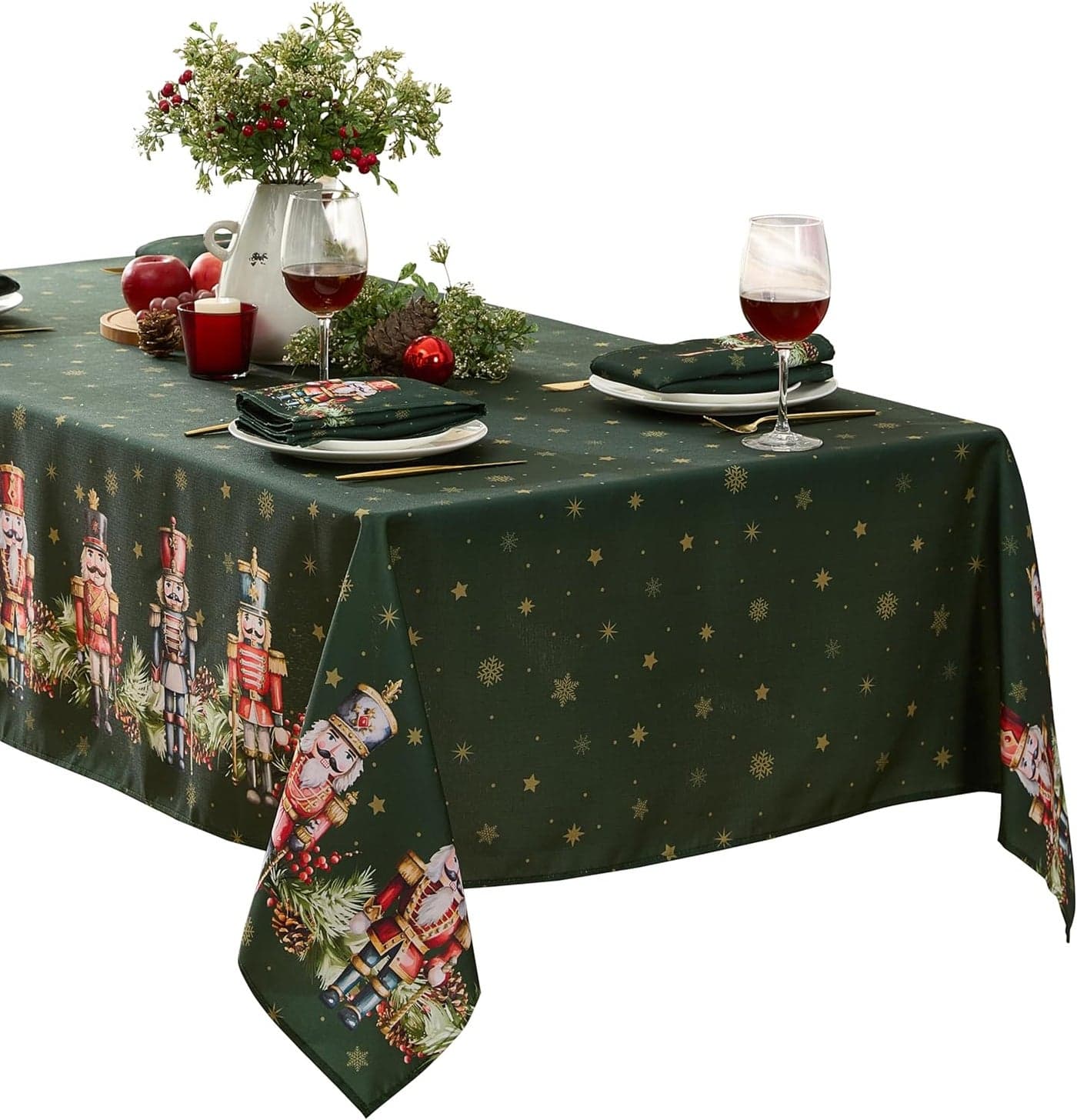 Newbridge Christmas Nutcracker Border 60 x 120 Inch Rectangle Fabric Tablecloth Hunter Green Holiday Table Cover for Dinner Party and Banquet