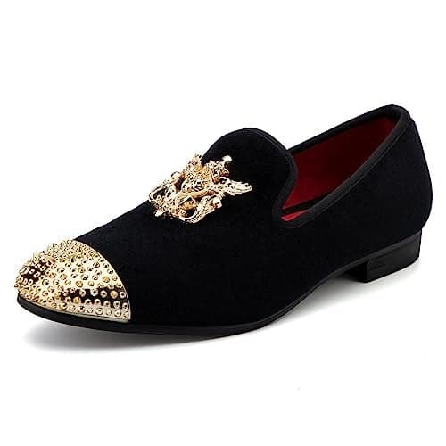 Meijiana Men’s Velvet Black Loafers Dress Shoes Wedding Dress Shoes with Metal Buckle Party Luxury Loafer Shoes, Black-04, 11 US