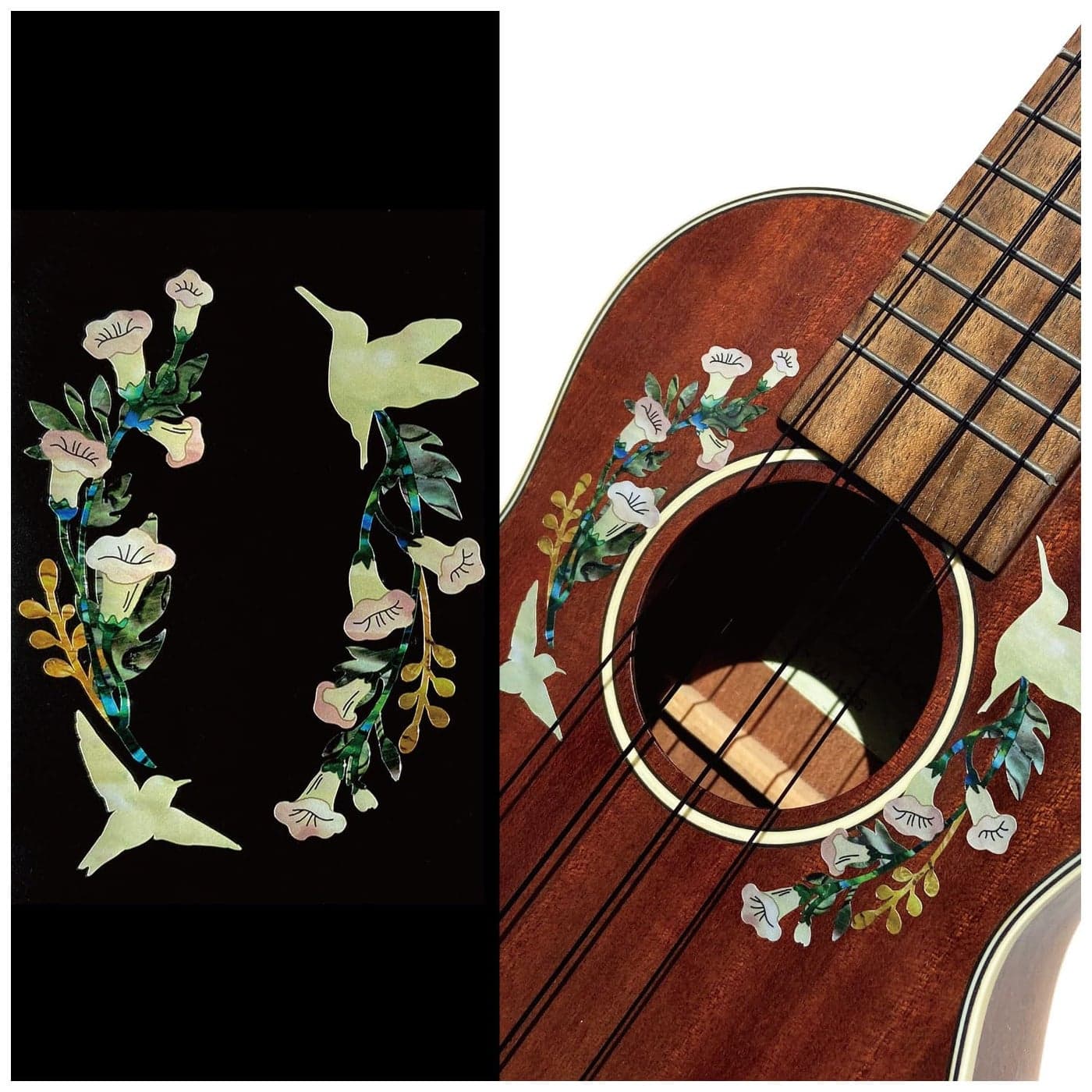 Rosette/Purfling Sound-Hole Inlay Stickers Decals for Ukuleles - Hummingbirds