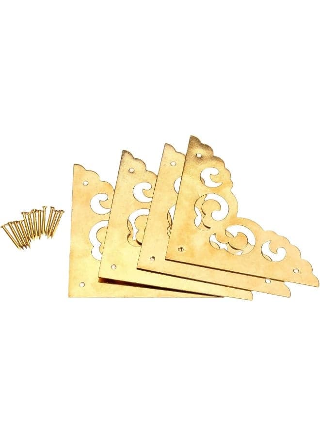 dophee 4Pcs 2.5" Brass Flat Corners Bracket, Retro Table Corner Cover Protectors for Box Cabinet Desk Book Frame Scrapbook Album Bookshelf Decoration Furniture Hardware with Mounting Nails, Brass