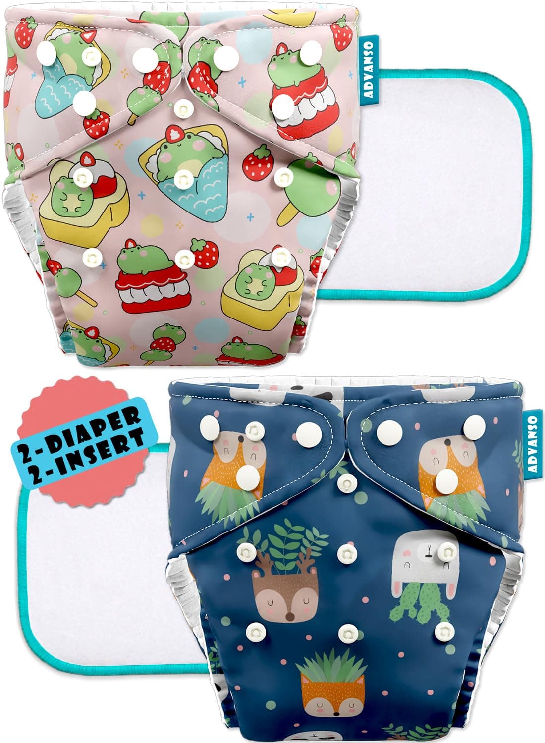 Advanso Leakage Proof cloth diaper for babies 0 to 3 years High Absorbent 1 Reusable diaper cover 1 Insert pad combo Pack 5-18Kg Adjustable free size Washable Pocket cloth diapers for babies P25